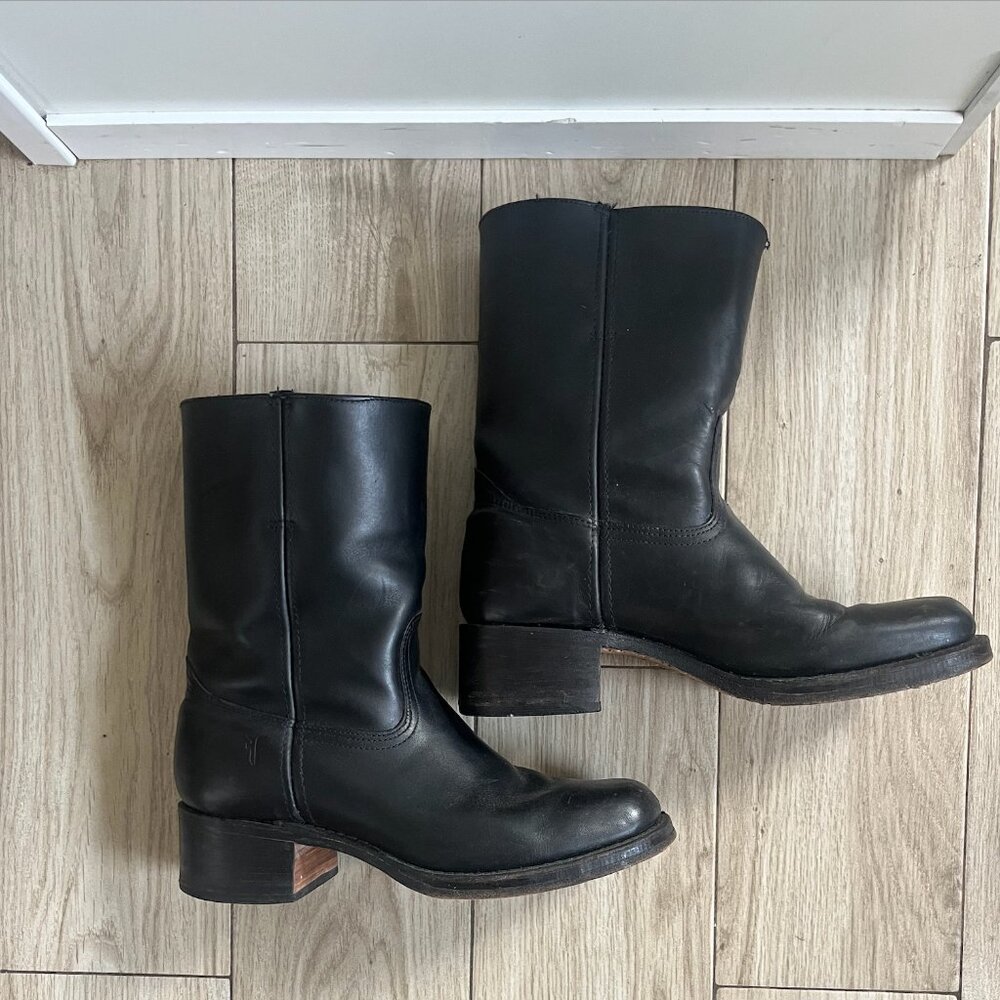 Vintage Frye Campus Short Boots Mens 10 Womens 12 Black Biker Square Toe